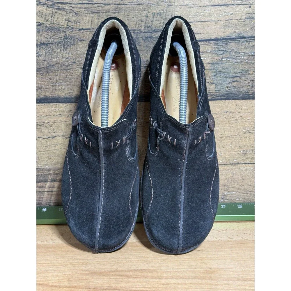 Clarks Women's Un Loop Loafer Size 12 M Black Leather Slip On Flat Shoe Shootie